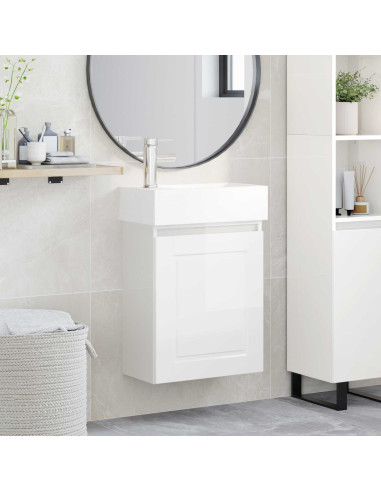 Mobile bagno con rubinetto Bianco Lucido 45,5 x 22,5 x 84 cm