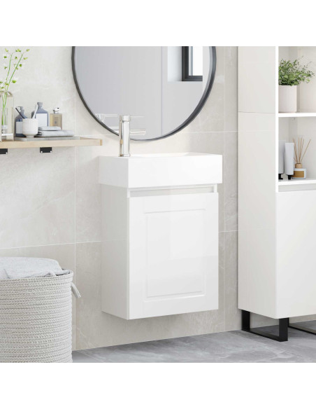 Mobile bagno con rubinetto Bianco Lucido 45,5 x 22,5 x 84 cm