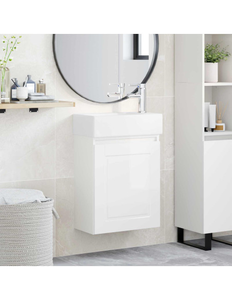 Mobile bagno con rubinetto Bianco Lucido 45,5 x 22,5 x 84 cm