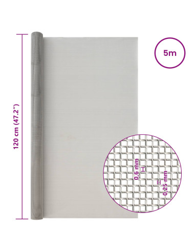 Rete per schermatura 120 x 500 cm 30 Mesh Argento