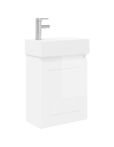 Mobile bagno con rubinetto Bianco Lucido 45,5 x 22,5 x 84 cm