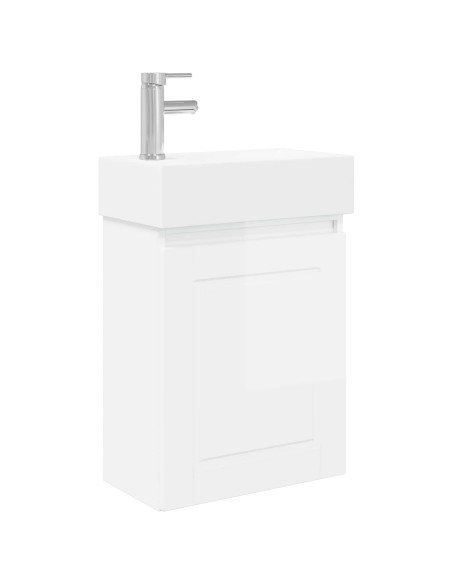 Mobile bagno con rubinetto Bianco Lucido 45,5 x 22,5 x 84 cm