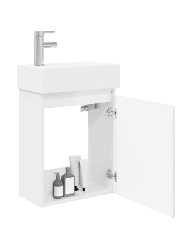 Mobile bagno con rubinetto Bianco Lucido 45,5 x 22,5 x 84 cm