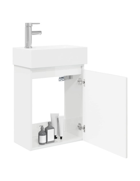 Mobile bagno con rubinetto Bianco Lucido 45,5 x 22,5 x 84 cm