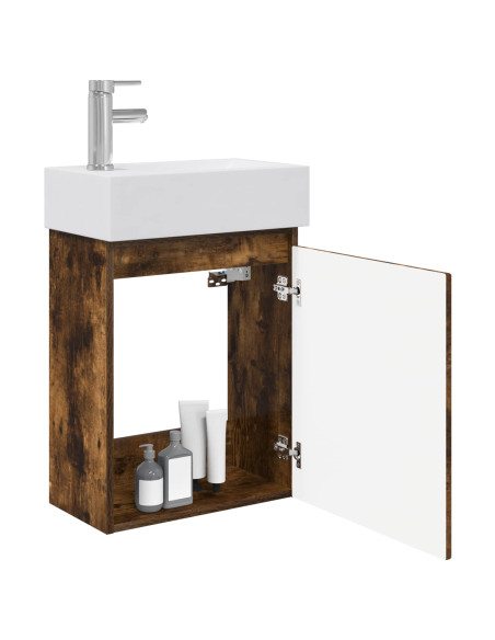 Mobile bagno con rubinetto Rovere Fumo 45,5 x 22,5 x 84 cm