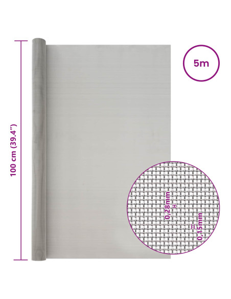 Rete per schermatura 100 x 500 cm 60 Mesh Argento