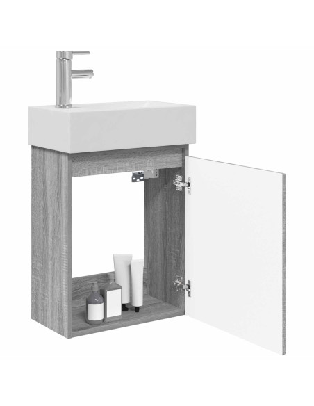 Mobile bagno con rubinetto Sonoma grigio 45,5 x 22,5 x 84 cm