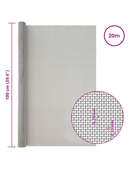 Rete per schermatura 100 x 2000 cm 60 Mesh Argento