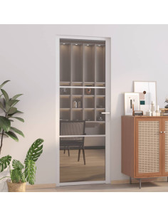 Porta Interna 76x201,5 cm Bianca in Vetro ESG e Alluminio