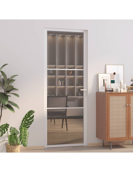 Porta Interna 76x201,5 cm Bianca in Vetro ESG e Alluminio