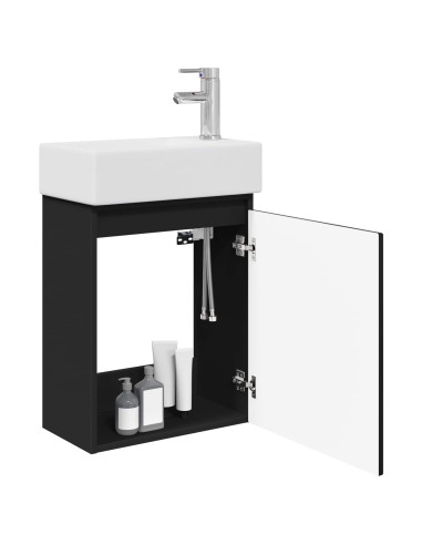 Mobile bagno con rubinetto Nero 45,5 x 22,5 x 84 cm