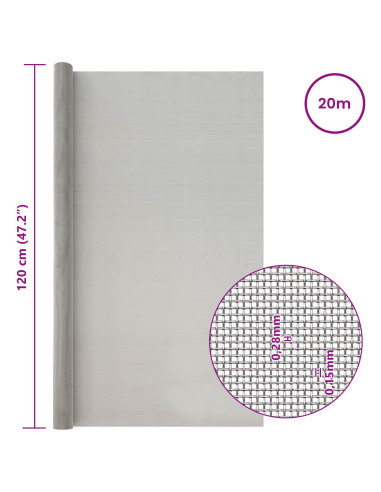 Rete per schermatura 120 x 2000 cm 60 Mesh Argento