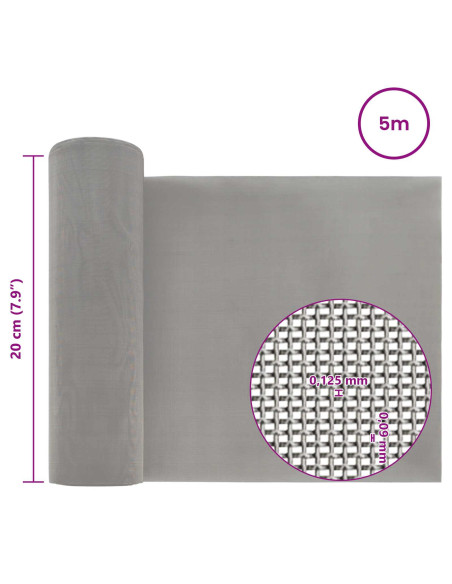 Rete per schermatura 20 x 500 cm 120 Mesh Argento
