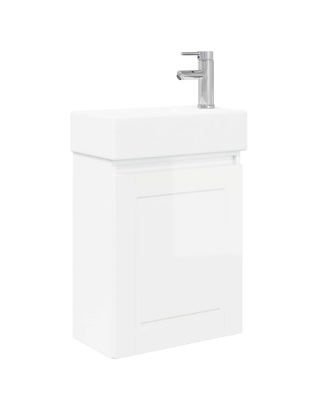 Mobile bagno con rubinetto Bianco Lucido 45,5 x 22,5 x 84 cm