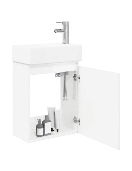 Mobile bagno con rubinetto Bianco Lucido 45,5 x 22,5 x 84 cm