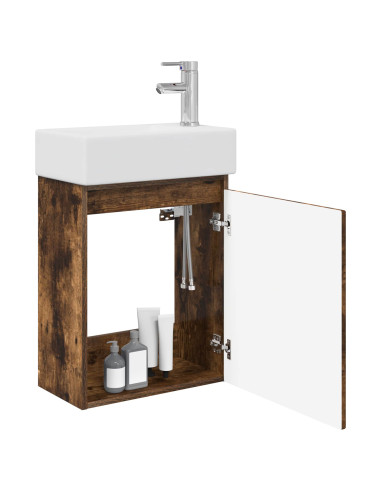 Mobile bagno con rubinetto Rovere Fumo 45,5 x 22,5 x 84 cm