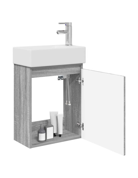 Mobile bagno con rubinetto Sonoma grigio 45,5 x 22,5 x 84 cm