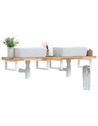 Ripiano a Parete per Lavabo in Acciaio e Massello di Acacia