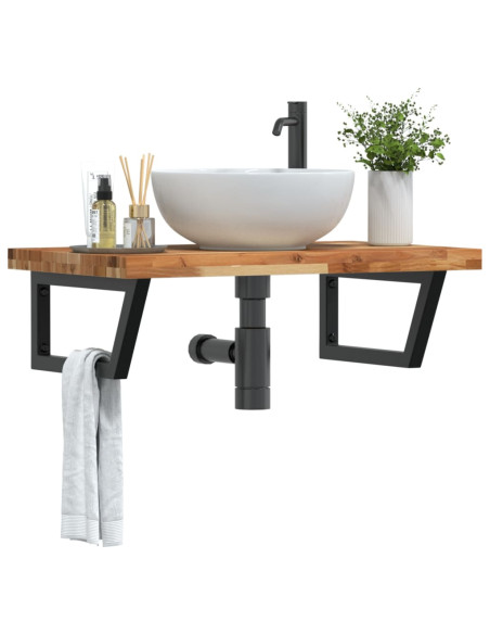 Ripiano a Parete per Lavabo in Acciaio e Massello di Acacia