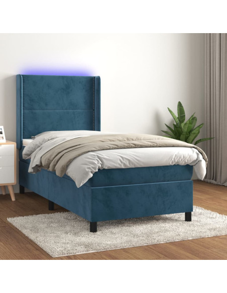Letto a Molle con Materasso e LED Blu Scuro 80x200cm in Velluto