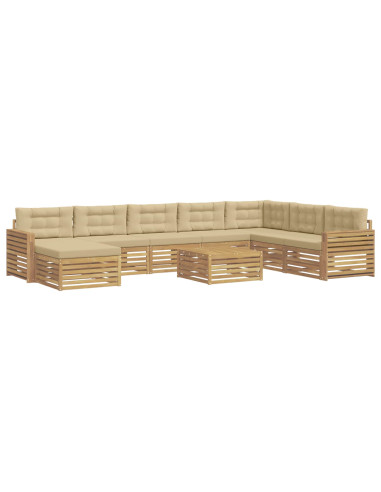 Set di divani da esterno 9 pcs Bianco e Beige