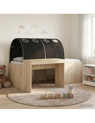 Letto con Tunnel 3 pz Rovere Artigianale e Nero