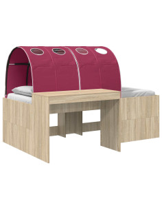 Letto con Tunnel 3 pz Rovere Artigianale e Rosso 2