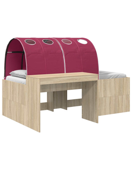 Letto con Tunnel 3 pz Rovere Artigianale e Rosso
