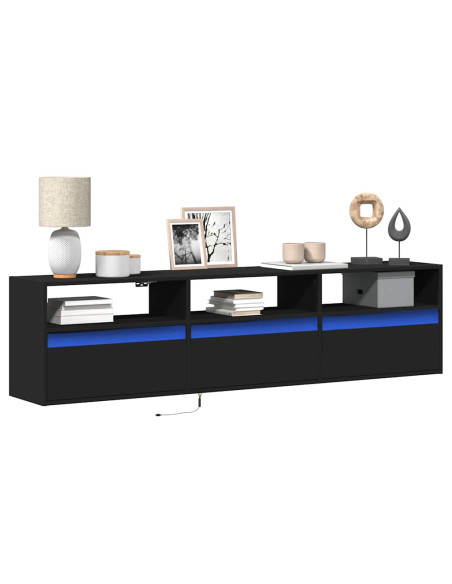 Mobile TV a parete con LED Nero 180x31x45 cm