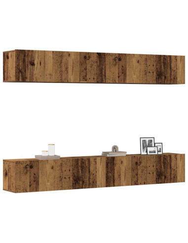 Set di 4 mobili porta TV a parete Legno Antico 100x30x30 cm
