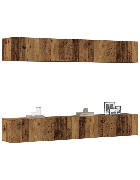 Set di 4 mobili porta TV a parete Legno Antico 100x30x30 cm