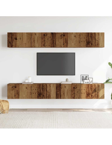Set di 4 mobili porta TV a parete Legno Antico 100x30x30 cm