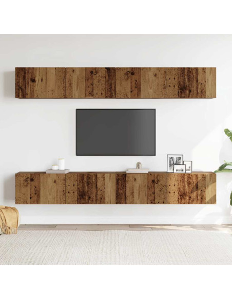 Set di 4 mobili porta TV a parete Legno Antico 100x30x30 cm