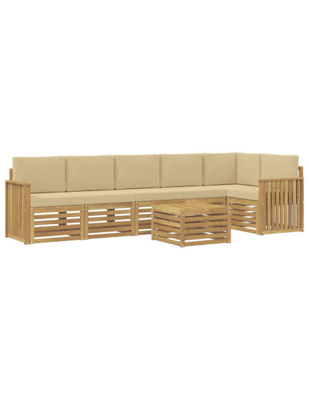 Set di divani da esterno 7 pcs Bianco e Beige 59 x 59 x 37 cm