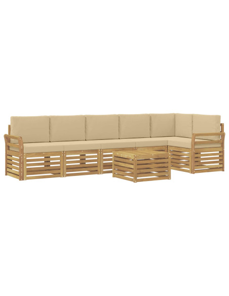 Set di divani da esterno 7 pcs Bianco e Beige 59 x 59 x 37 cm