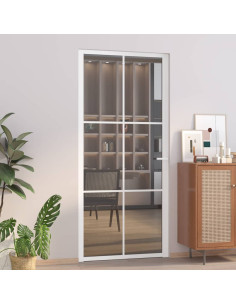 Porta Interna 93x201,5 cm Bianca in Vetro ESG e Alluminio