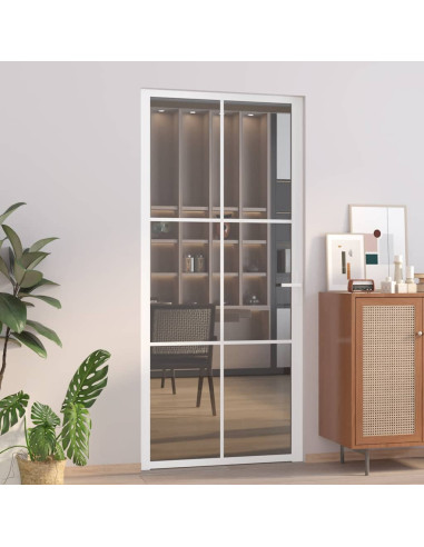 Porta Interna 93x201,5 cm Bianca in Vetro ESG e Alluminio