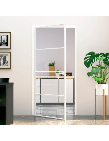 Porta Interna Bianca 93x201,5 cm Vetro Temperato Alluminio Slim