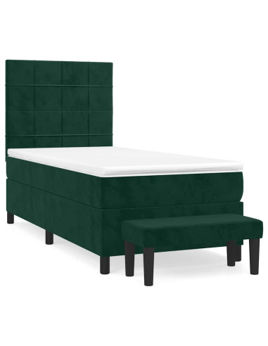 Giroletto a Molle con Materasso Verde Scuro 90x190 cm Velluto