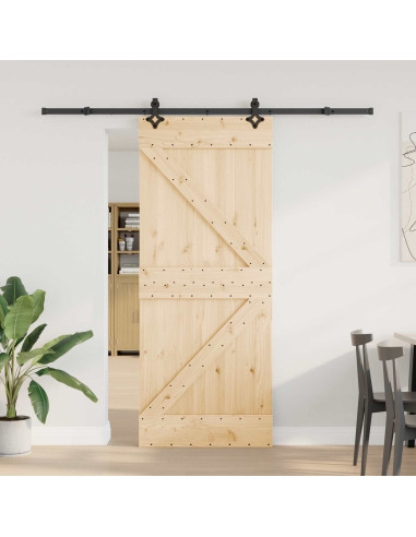 Porta scorrevole NARVIK Naturale e Nero 85 x 210 cm (213,5 cm)