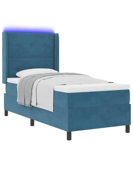 Letto a molle con materasso con led Blu 90 x 200 cm Velluto