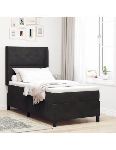 Letto a molle con materasso con led Nero 100 x 200 cm Velluto