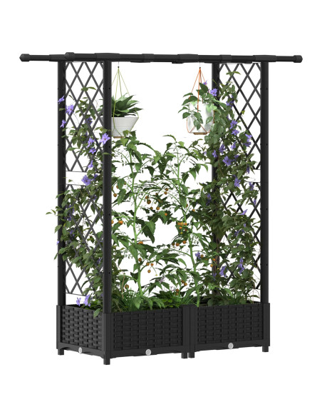 Letto Rialzato con Griglia e Tetto Nero 122,5 x 40 x 123 cm PP