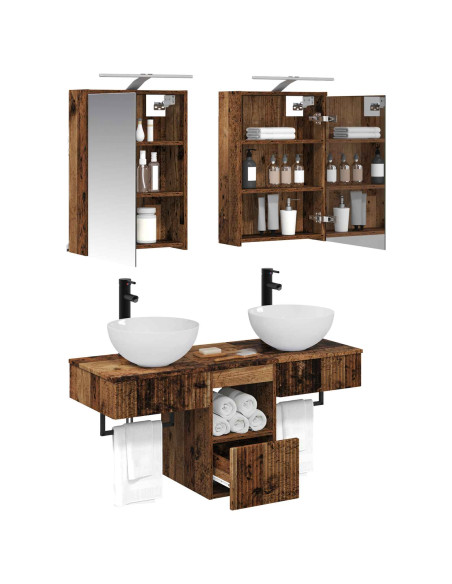 Set di Armadi da Bagno 5 pcs Legno antico 43 x 16 x 62,5 cm