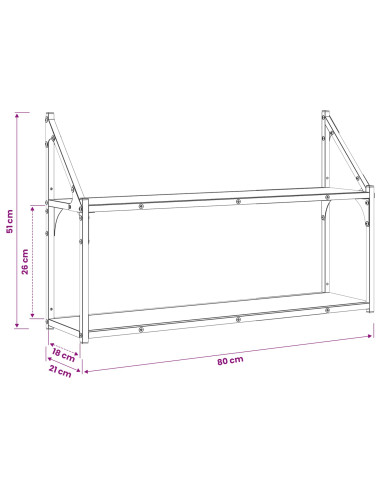 Scaffale da parete A parete Rovere nero 80 x 21 x 51 cm