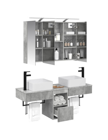 Set di Armadi da Bagno 4 pcs Grigio Cemento 100 x 14,5 x 70 cm
