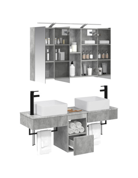 Set di Armadi da Bagno 4 pcs Grigio Cemento 100 x 14,5 x 70 cm