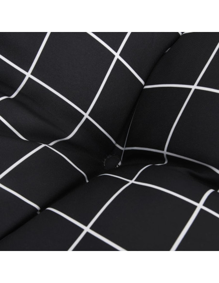 Cuscino Rotondo Nero Motivo a Quadri Ø 60x11cm Tessuto Oxford