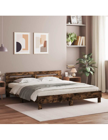 Giroletto con Testiera Rovere Fumo 180x200 cm Legno Multistrato