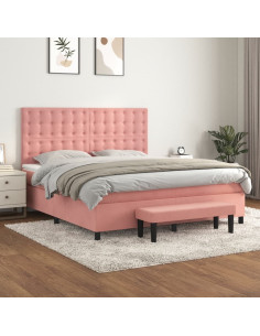 Giroletto a Molle con Materasso Rosa 160x200 cm in Velluto